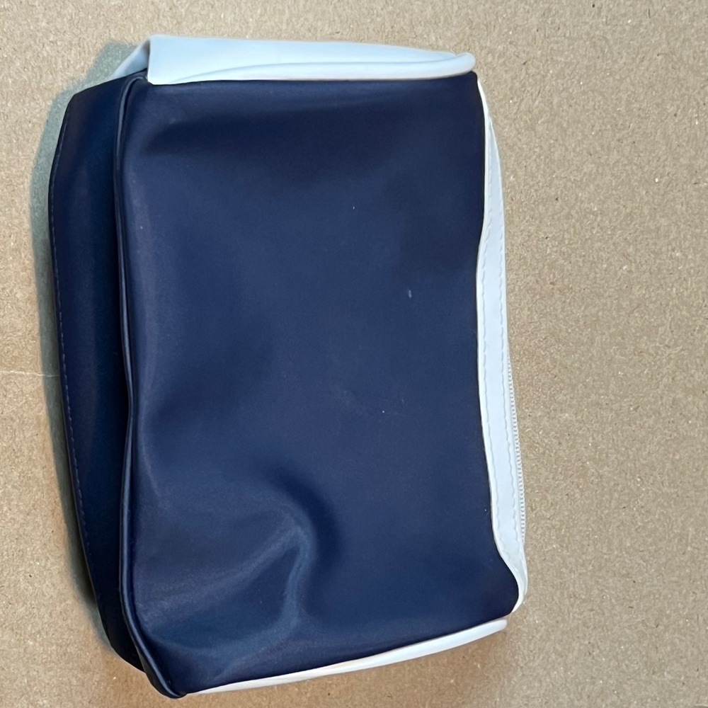 Christian Dior Parfums Navy Blue Nylon Cosmetic Pouch Makeup Bag White Trim - Picture 8 of 8
